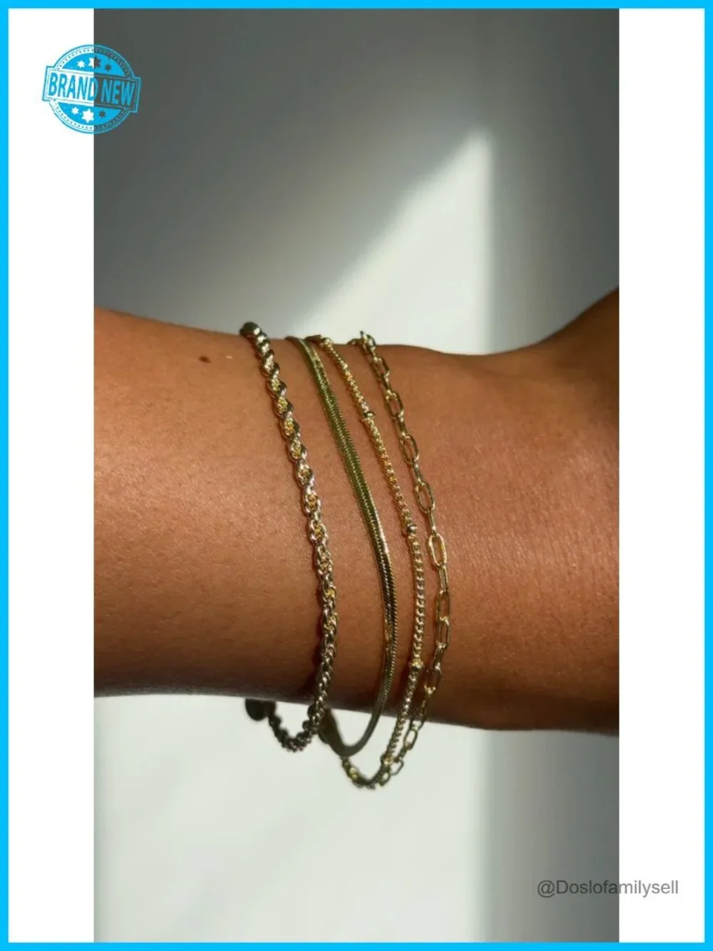 5 Pack 18K Gold Plated Chain Bracelets Set Stackable Paperclip Snake Rope